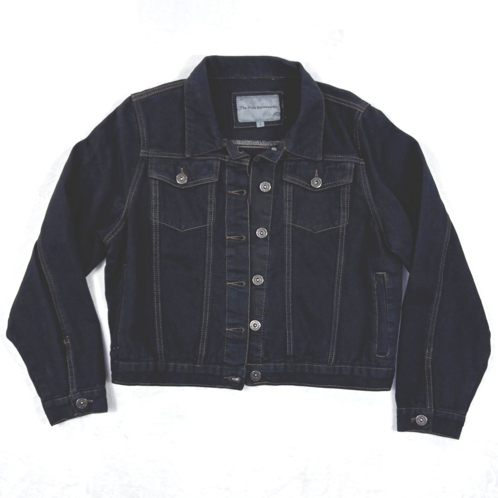 The Style Between Us Womens Dark Wash Cotton Denim Trucker Jacket Small Indigo